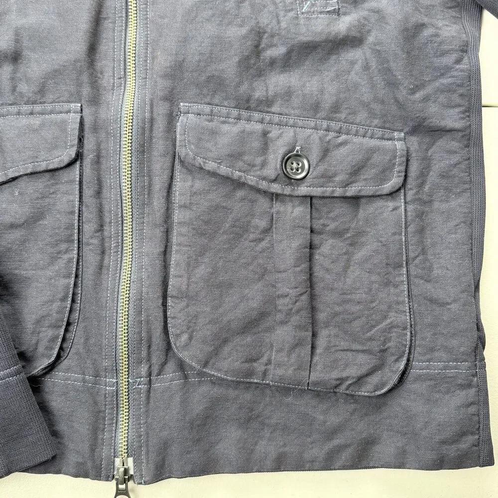 Banana Republic Mens Navy Blue Mixed Media Military‎ Utility Zip Jacket Medium